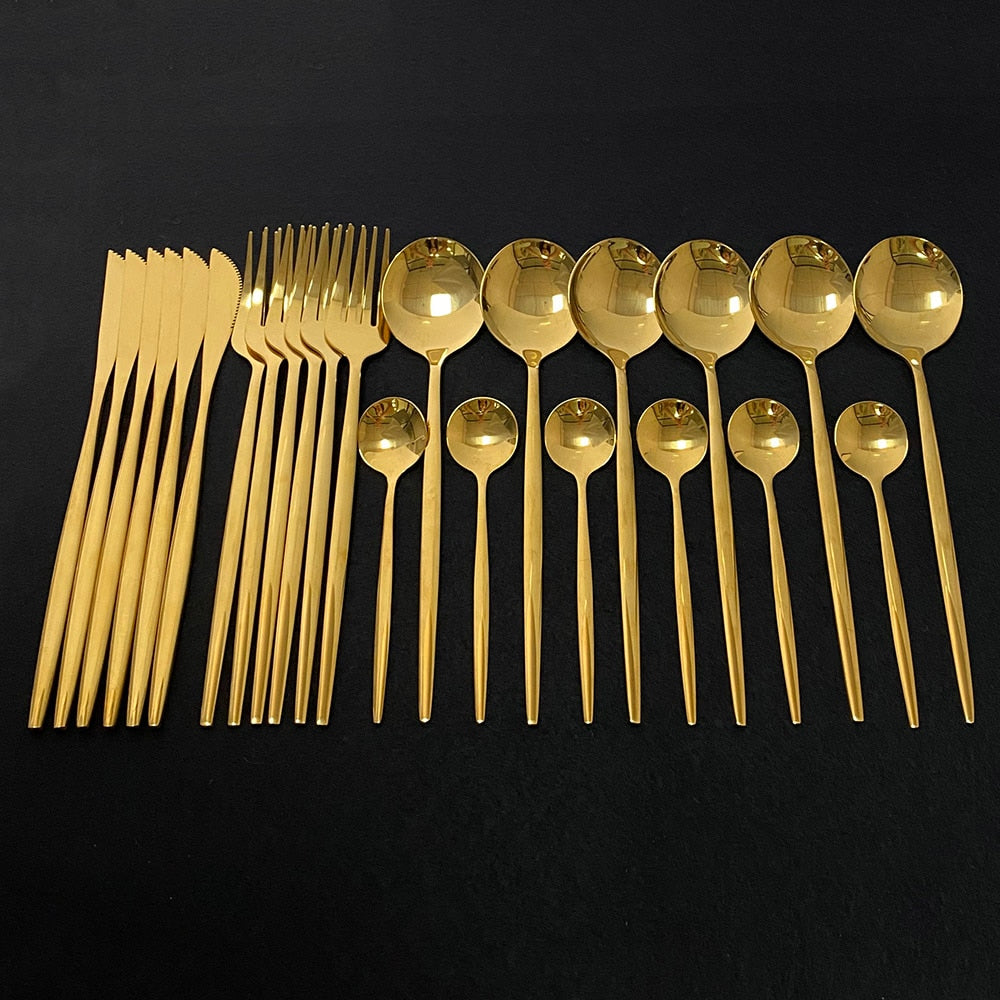 Modern Silverware 24 Piece Stainless Steel Gold Flatware Set