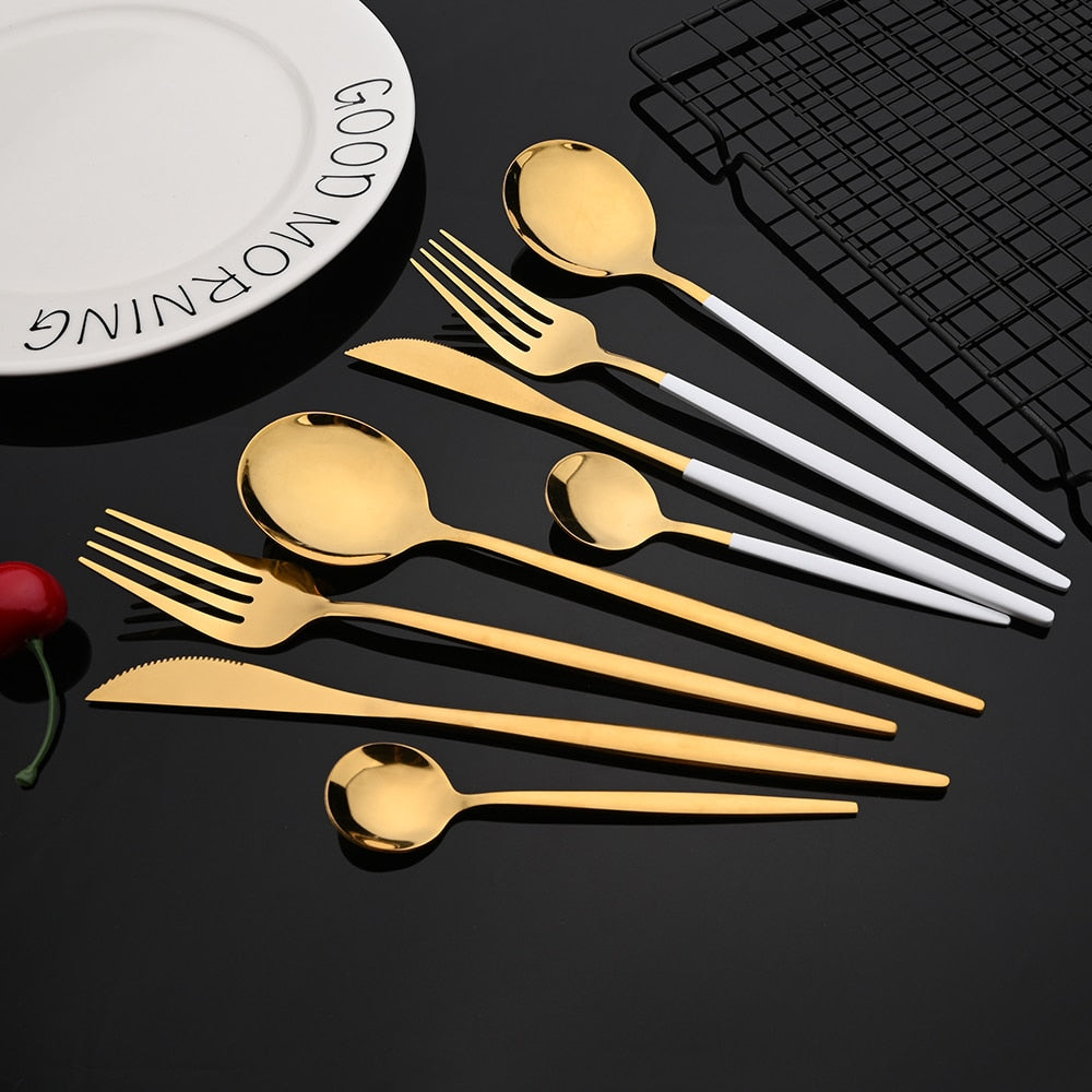 Gold Silverware Modern Flatware Gold With White Modern Handles