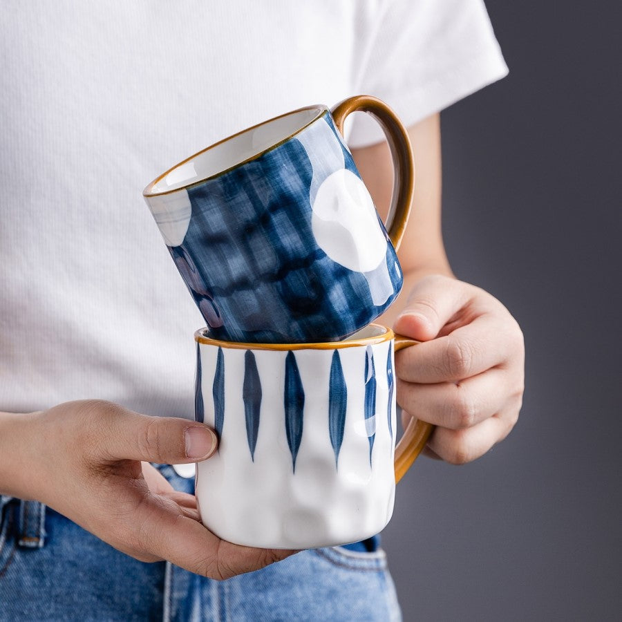 Holding 2 Nautical Mugs Ceramic With Glazed Finish