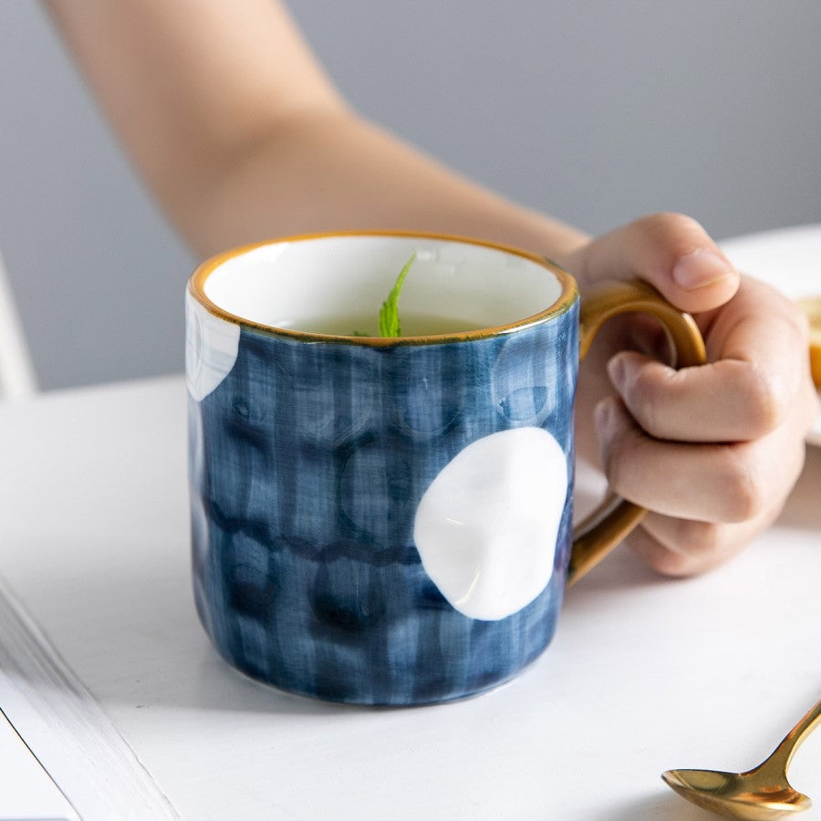 Holding Nautical Style Ceramic Mug With Herbal Tea Cup With Dimpled Pattern