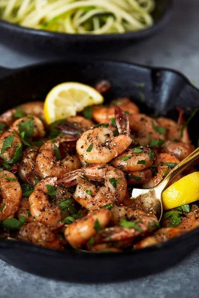 Organic Olive Oil Lemon Garlic Black Pepper Shrimp Terra Delyssa Recipe Cooked In Cast Iron Skillet