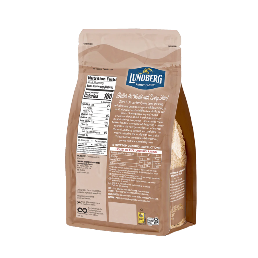 Lundberg Brown Basmati Non-GMO Rice Nutrition Facts Gluten Free Ingredients