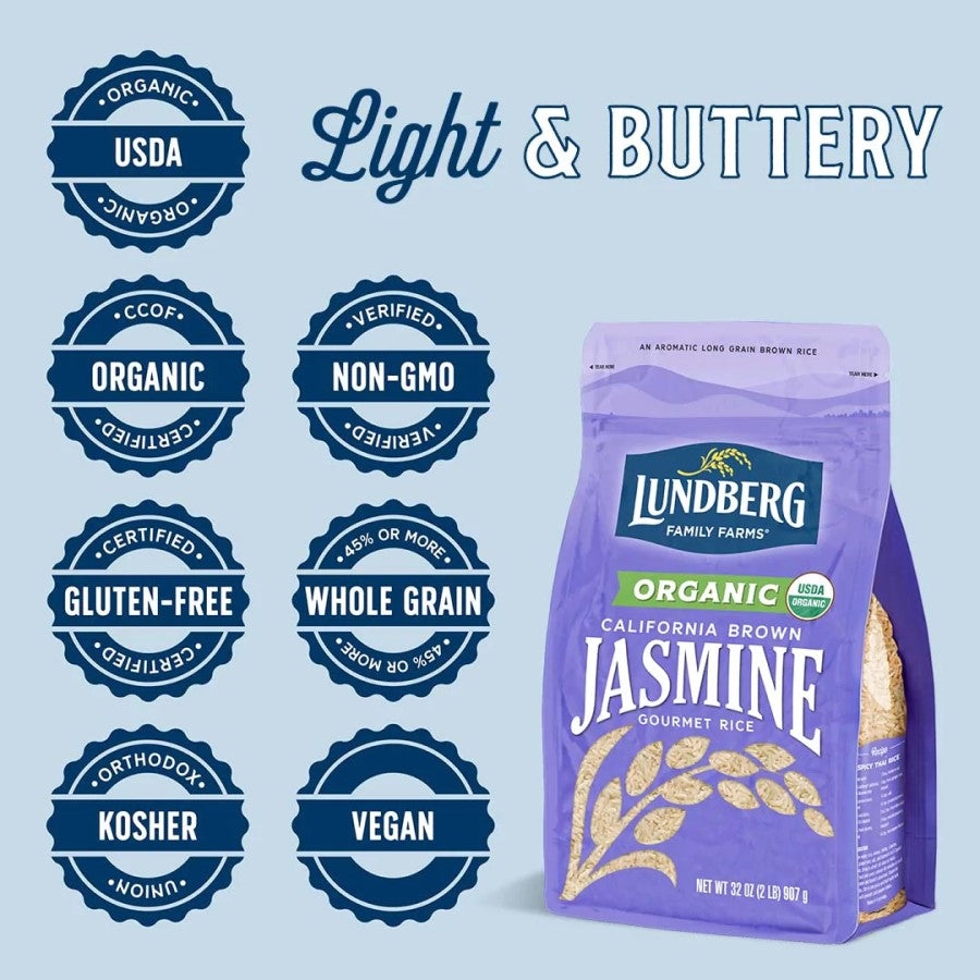 Light And Buttery Organic Non-GMO Gluten Free Whole Grain Vegan Lundberg Organic California Brown Jasmine Gourmet Rice