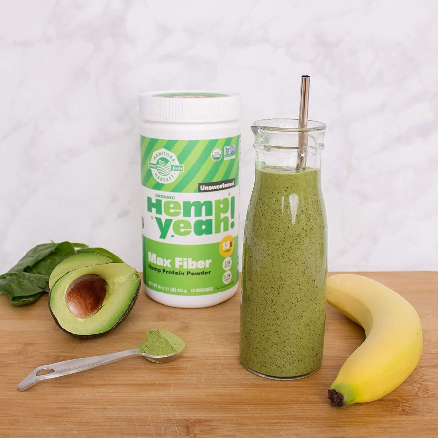 Manitoba Harvest Unsweetened Hemp Yeah Organic Max Fiber Protein Powder Smoothie With Spinach Avocado Banana