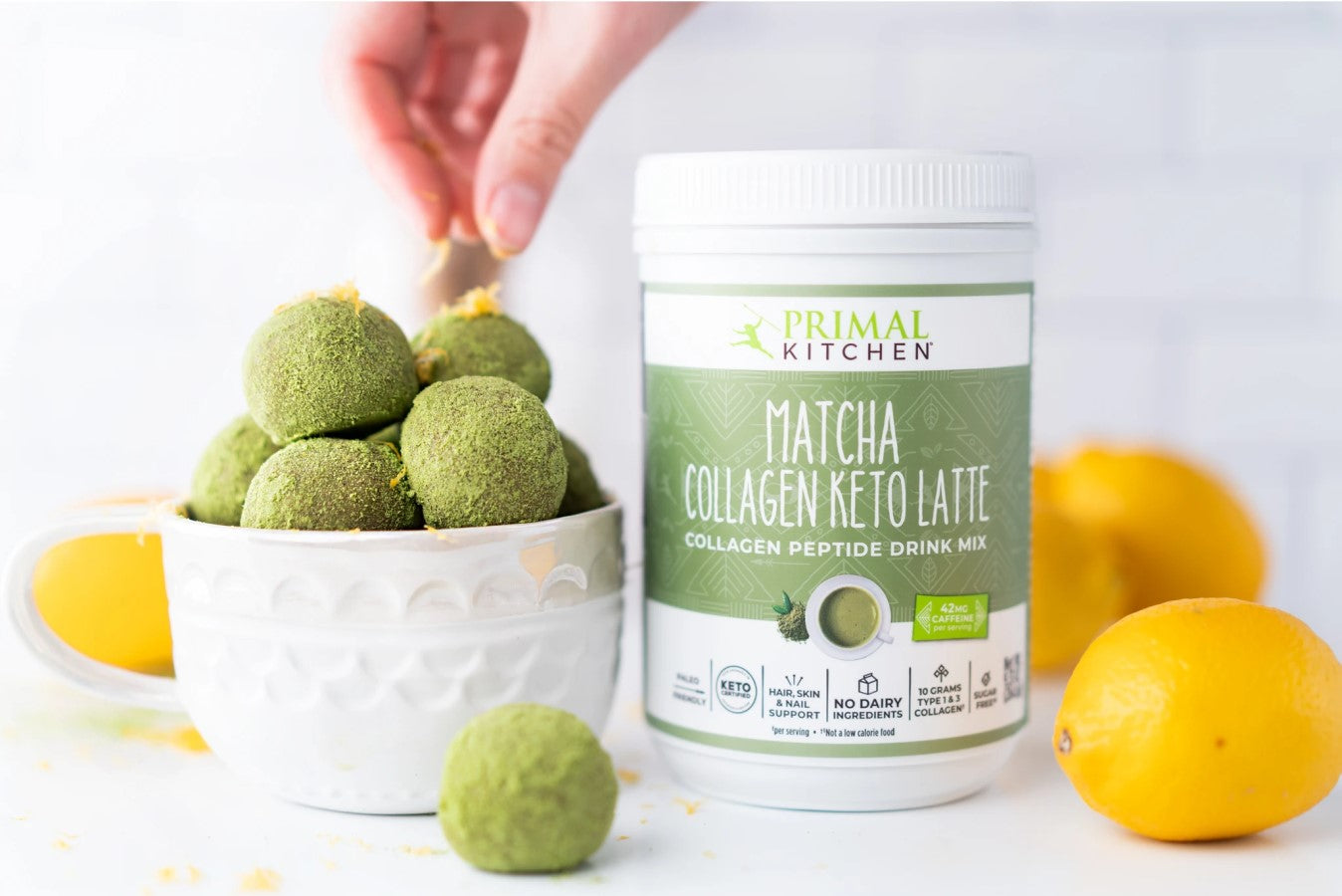 Keto Collagen Peptide Matcha Balls With Lemon Recipe Primal Kitchen