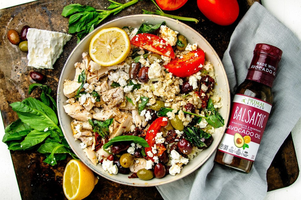 Mediterranean Chicken With Cauliflower Rice Primal Kitchen Balsamic Recipe