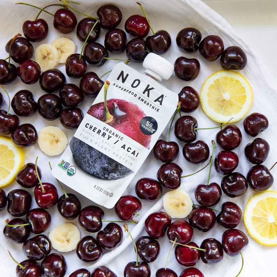 Fresh Organic Cherries Banana Lemon Noka Superfood Blend Smoothie Pouch