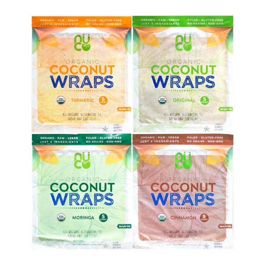 NUCO Organic Coconut Wraps In 4 Flavors Turmeric Original Moringa Cinnamon All Natural Alternative To Bread And Tortillas