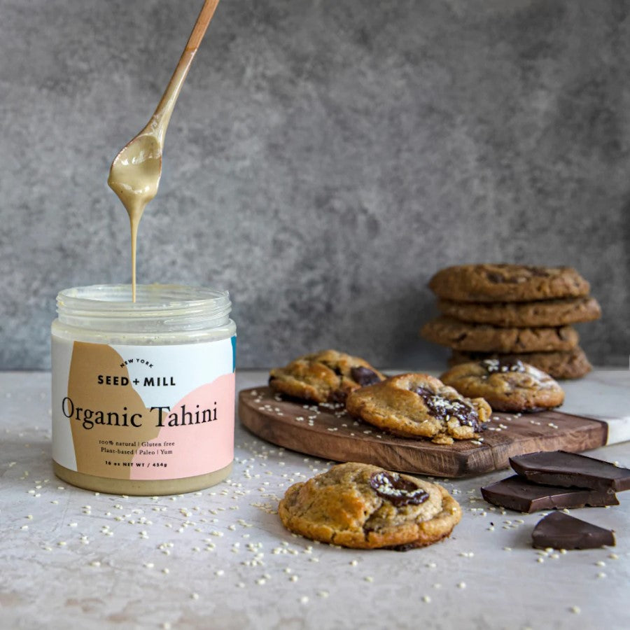 New York Seed + Mill Organic Tahini Cookies With Vegan Chocolate And Paleo Sesame Seed Paste