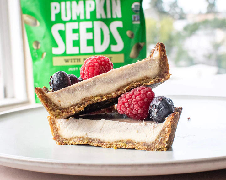 Vegan Raspberry Cheesecake With Pistachio Pumpkin Seed Crust Made With Go Raw Sea Salt Pumpkin Seeds