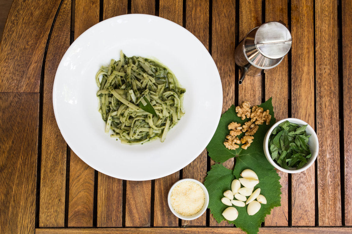 Palmini Linguine And Homemade Pesto With Fresh Walnuts Garlic And Herbs