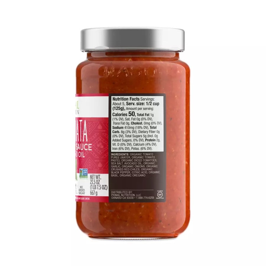 Primal Kitchen Avocado Oil Arrabbiata Spicy Marinara Sauce Ingredients And Nutrition Facts