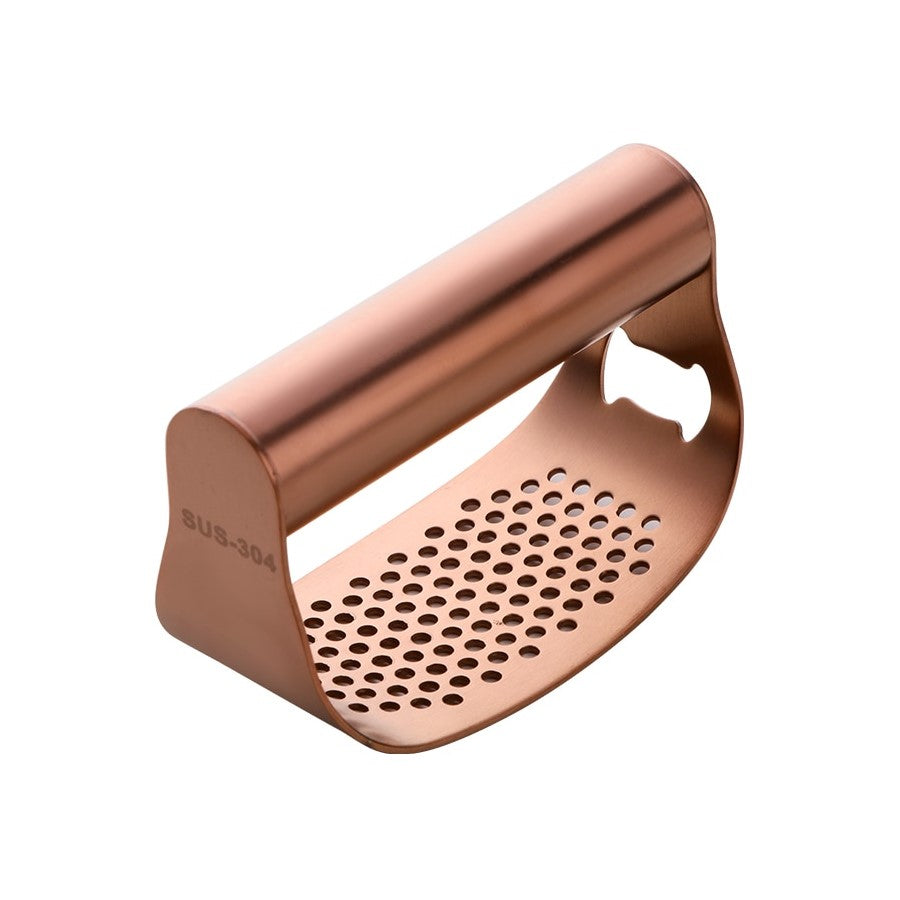 Rose Gold Stainless Steel Curved Garlic Rocker Press & Bottle Opener