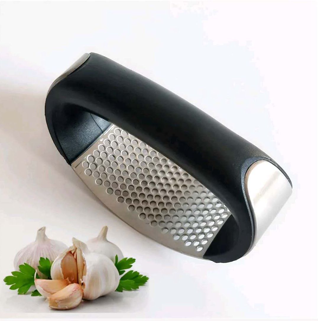 Plastic Black Handle And Stainless Steel Metal Garlic Rocker Press