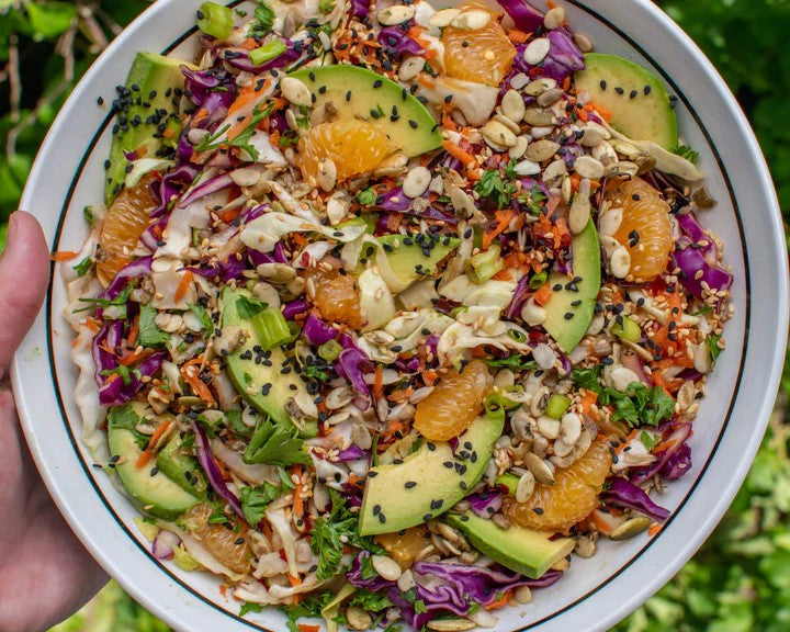 Sesame Cabbage Slaw With Go Raw Sea Salt And Vinegar Seeds