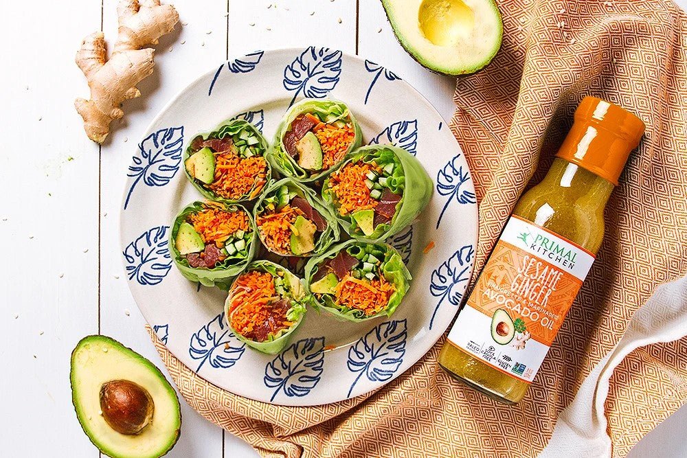 Sweet Potato California Rolls With Primal Kitchen Sesame Ginger Vinaigrette