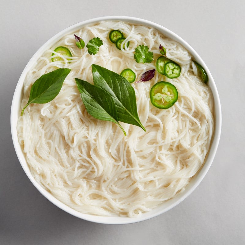 Lotus Foods Traditional Pho Rice Noodle Dish With Fresh Green Ingredients