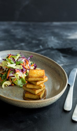 Tofu flavored with turmeric chai concentrate for a flavor punch to a meal